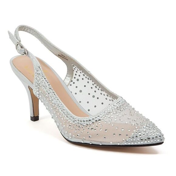 Lady Couture Lola Embellished Pointed Toe Slingback Pump Heel-Silver Size 6 #333 - Picture 1 of 12